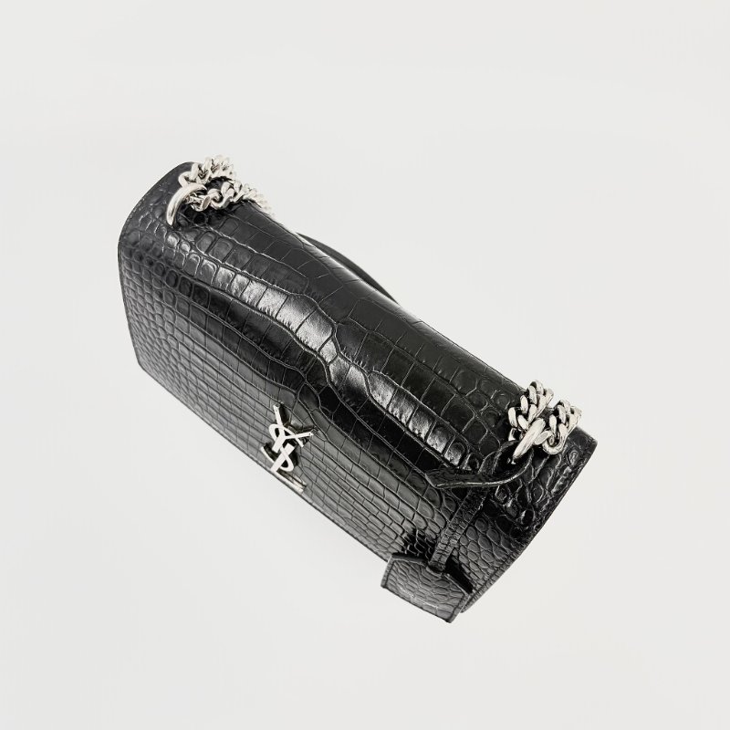 Saint Laurent - 黑色銀釦鱷魚壓紋SUNSET日落包╻中號-7