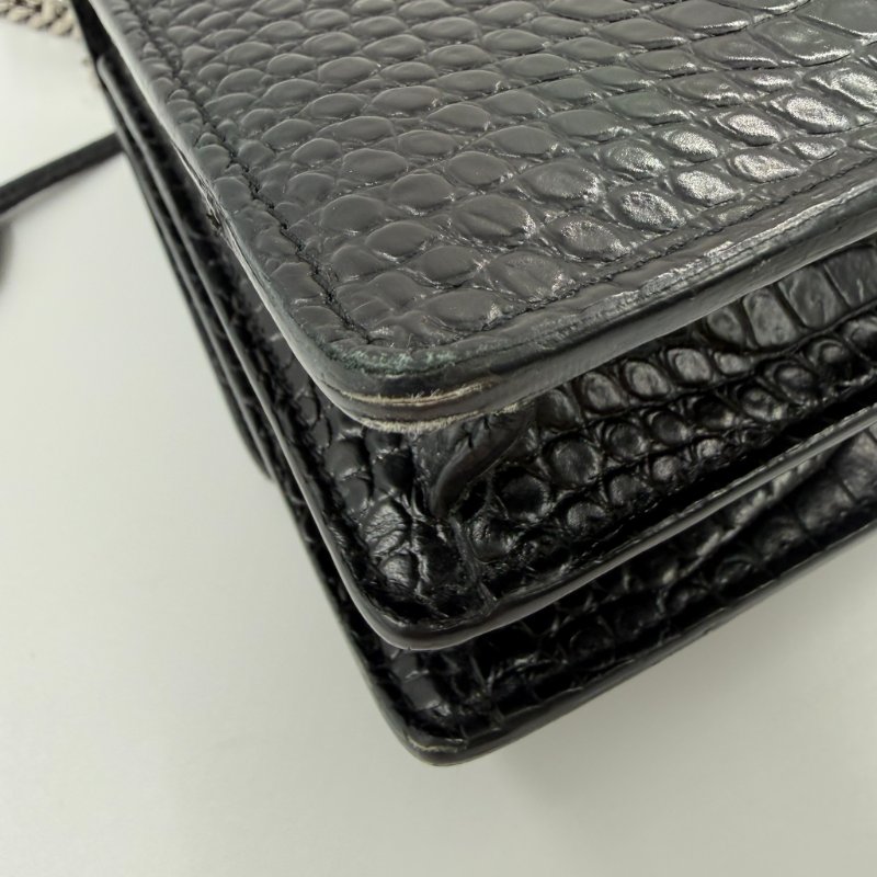 Saint Laurent - 黑色銀釦鱷魚壓紋SUNSET日落包╻中號-11