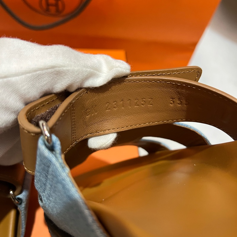 Hermes Chypre二舅拖 單寧布+牛皮/35.5-3