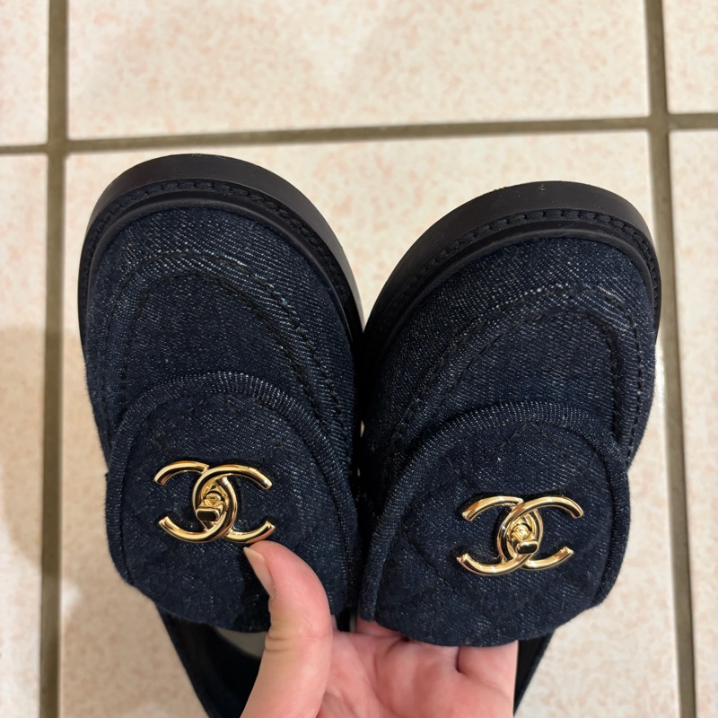 CHANEL 單寧銀釦雙C樂福鞋（size：35）-4
