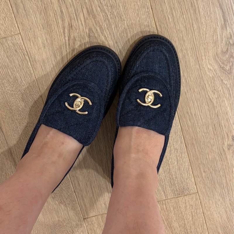 CHANEL 單寧銀釦雙C樂福鞋（size：35）-7