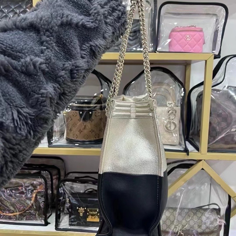 Chanel香奈兒黑金拼色單肩包 有卡 21開-2