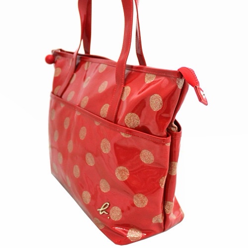 agnès b. 紅色金點點托特包｜大容量肩背包｜輕量防水材質｜日常通勤包-3