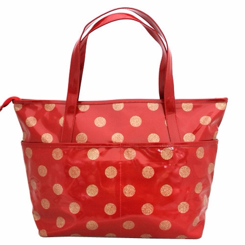 agnès b. 紅色金點點托特包｜大容量肩背包｜輕量防水材質｜日常通勤包-4