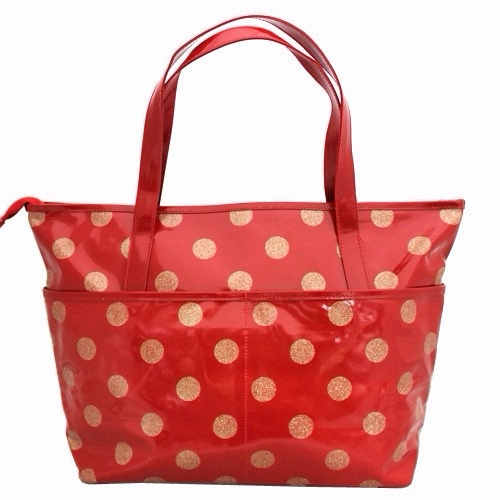 agnès b. 紅色金點點托特包｜大容量肩背包｜輕量防水材質｜日常通勤包-6