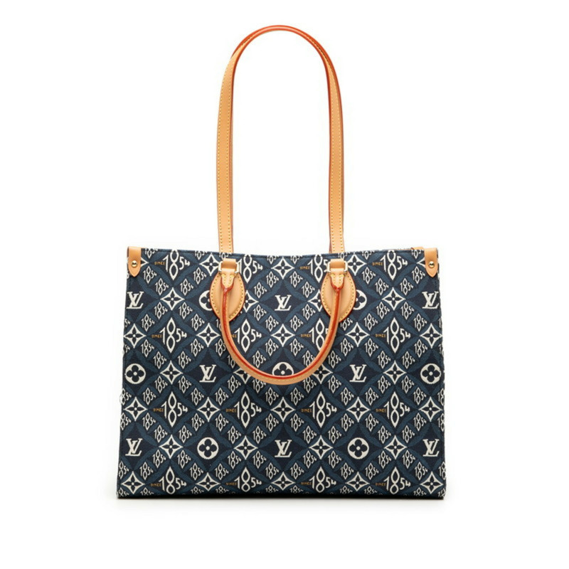 路易威登 Monogram Jacquard On-the-Go MM Since 1854 手提包 M57396 海軍藍帆布皮革女士 LOUIS VUITTON-0