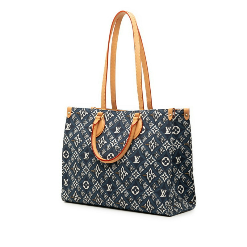 路易威登 Monogram Jacquard On-the-Go MM Since 1854 手提包 M57396 海軍藍帆布皮革女士 LOUIS VUITTON-1