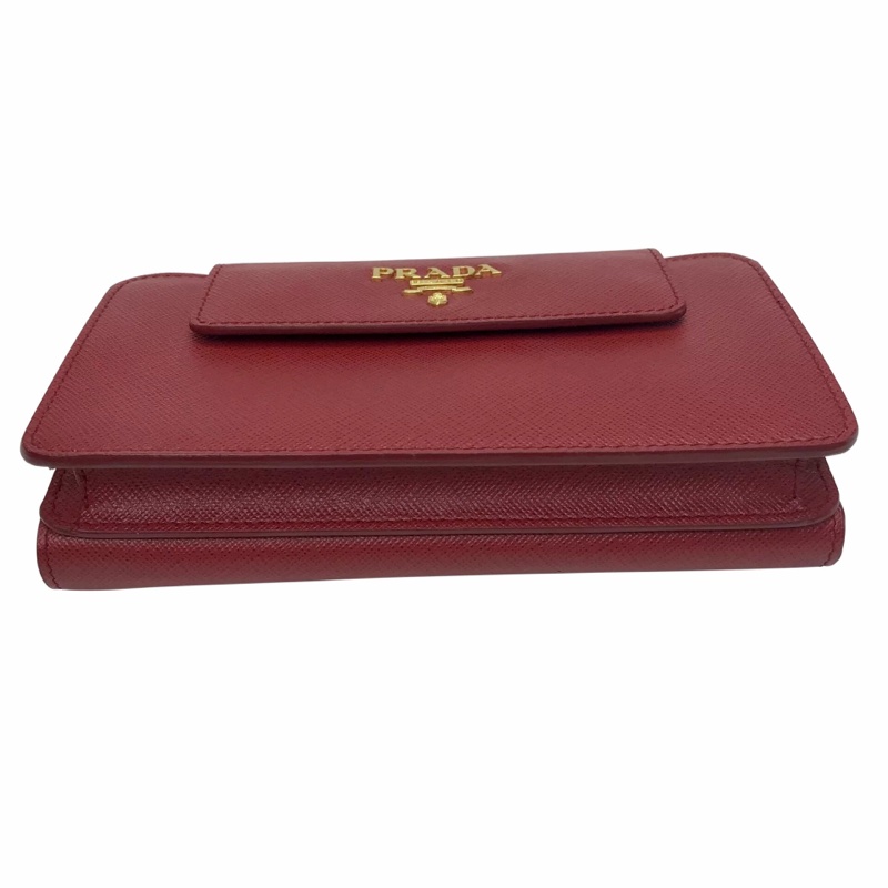 Prada 紅色鏈條長夾斜背包 稀有款｜Saffiano牛皮｜金Logo｜WOC 錢包-4