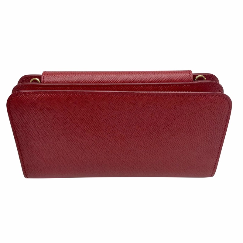 Prada 紅色鏈條長夾斜背包 稀有款｜Saffiano牛皮｜金Logo｜WOC 錢包-5