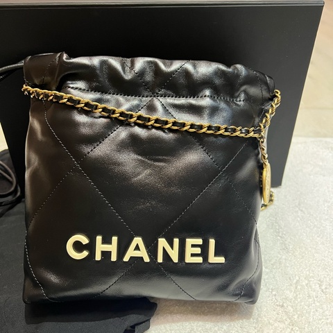 Chanel 香奈兒22bag mini稀有白字黑金