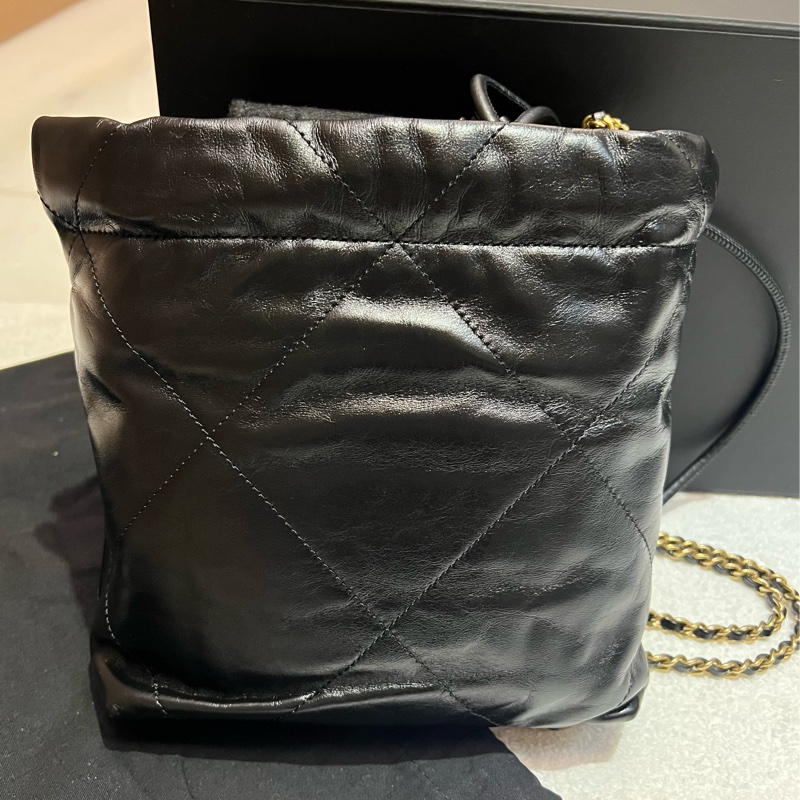Chanel 香奈兒22bag mini稀有白字黑金-6