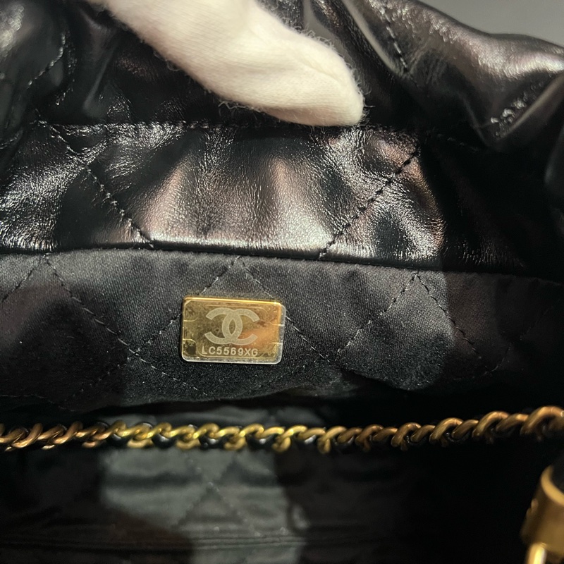 Chanel 香奈兒22bag mini稀有白字黑金-8