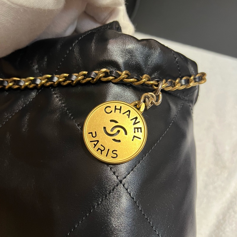 Chanel 香奈兒22bag mini稀有白字黑金-10