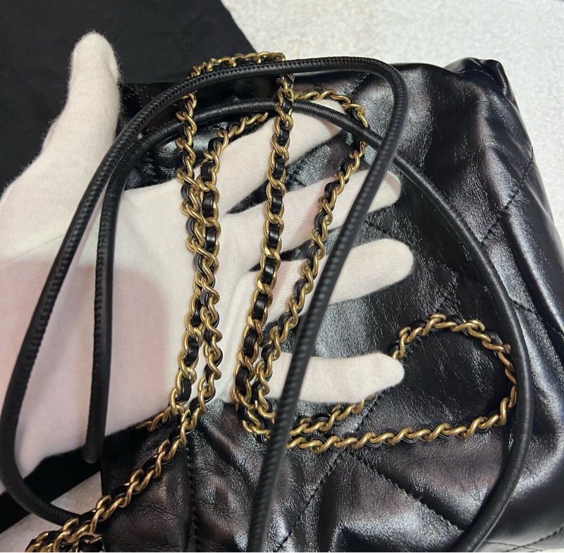 Chanel 香奈兒22bag mini稀有白字黑金-11