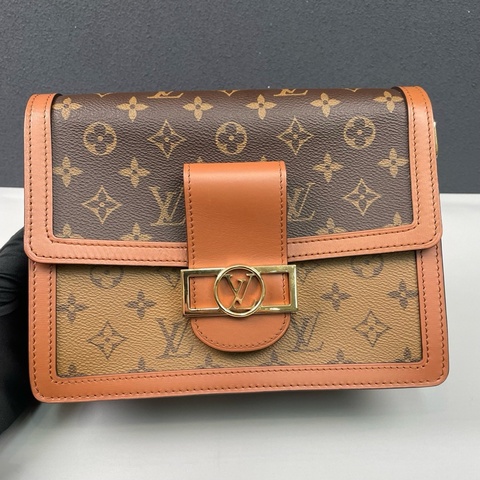 LV路易威登 老花拼色Dauphine達芙妮中號單肩斜挎包 芯片款，尺寸24*17*10cm