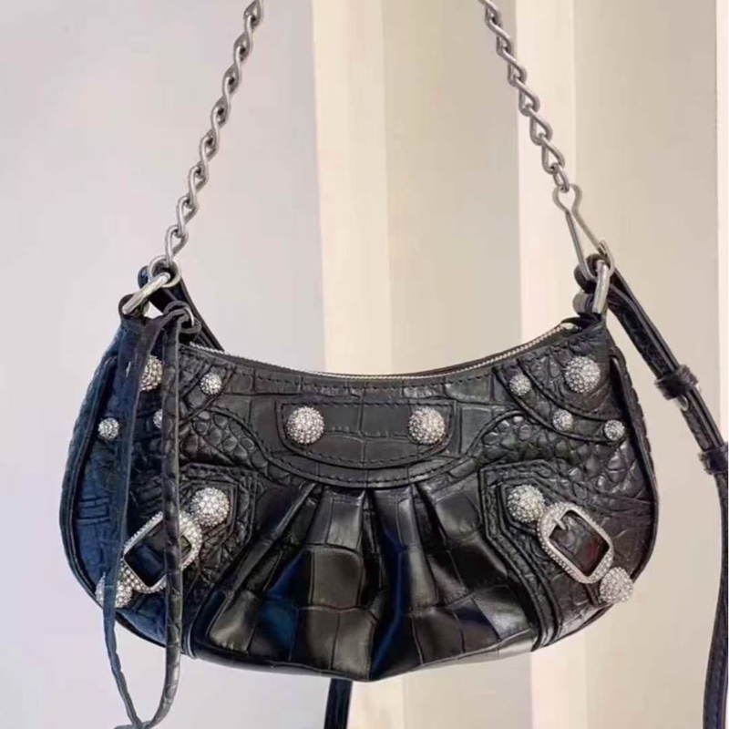 Balenciaga  Le Cagole  鱷魚壓紋 Mini 帶鑽機車包     雙肩帶-1