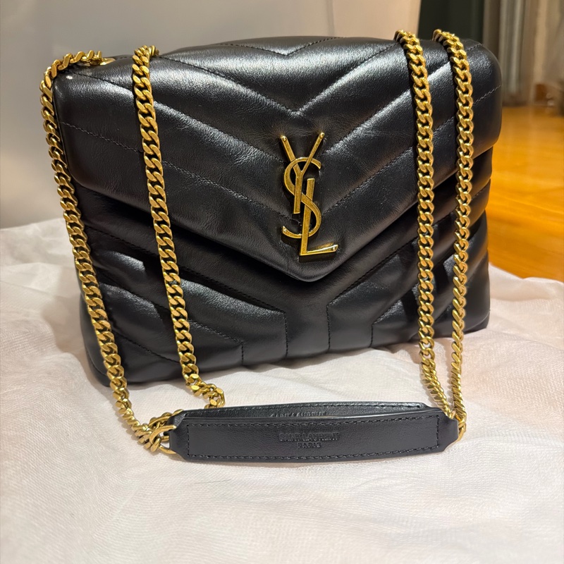 YSL Loulou 黑色小牛皮鏈條包｜金Logo｜Saint Laurent 肩背包手提包｜經典V字絎縫｜近新-10