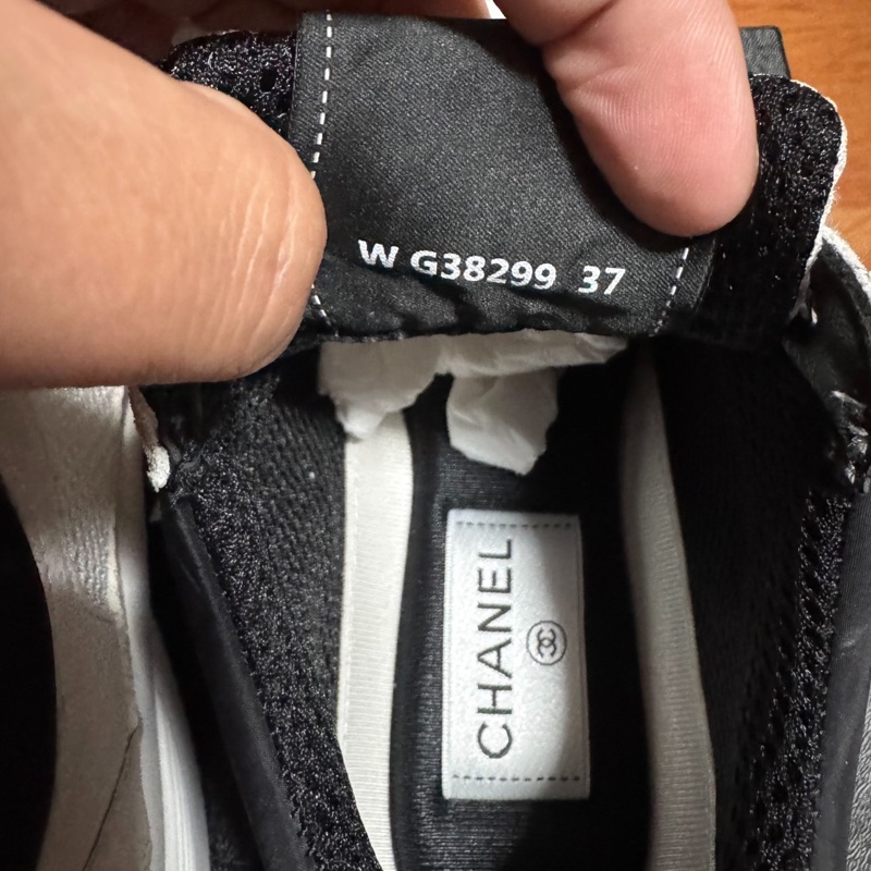 Chanel運動鞋香奈兒徽標黑白熊貓低幫跑步鞋 米白黑 37碼-4