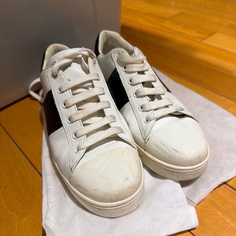 Prada 白色皮革休閒鞋｜小白鞋｜黑色條紋｜39｜男女可穿