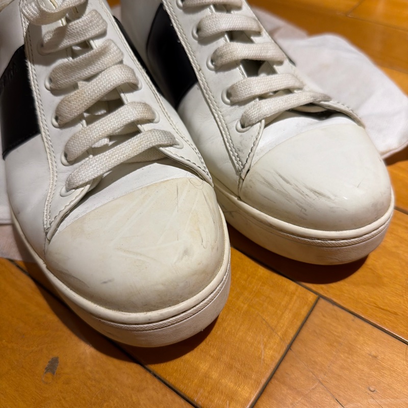 Prada 白色皮革休閒鞋｜小白鞋｜黑色條紋｜39｜男女可穿-9