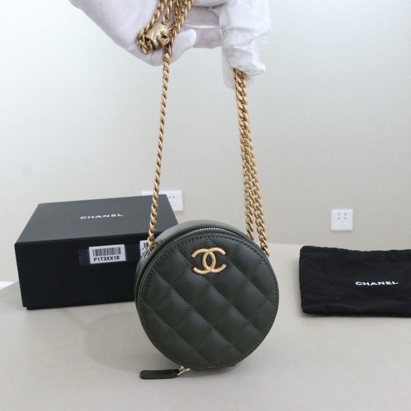 99.5新香奈兒菱格小圓餅包，鏈條可調節，尺寸12*12cm，配件防塵袋盒子-0