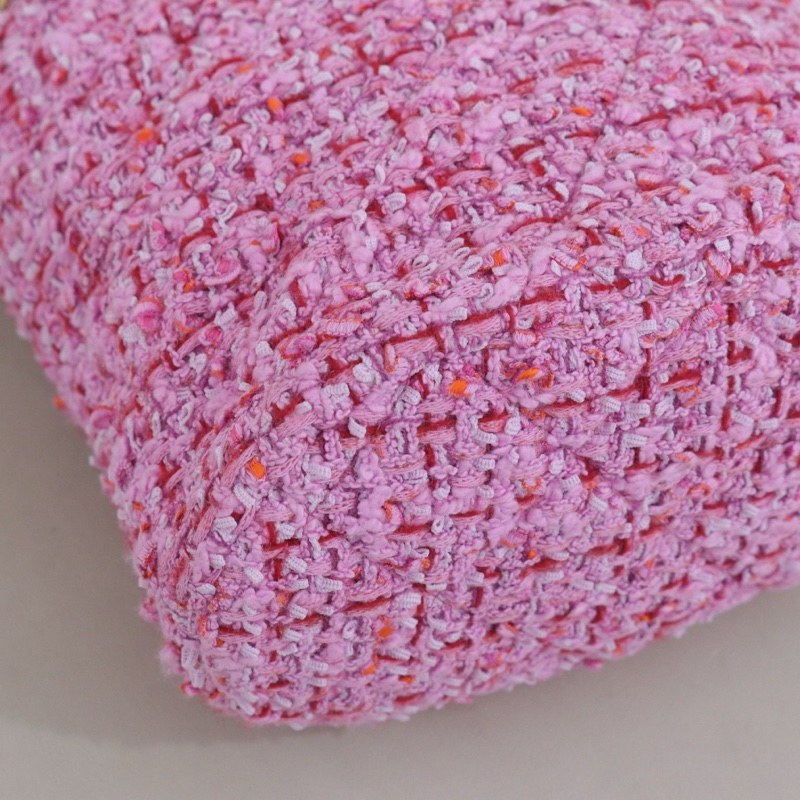 99新，香奈兒22P限定款粉色毛呢琺瑯鏈條水桶包，芯片款，尺寸18*20-3