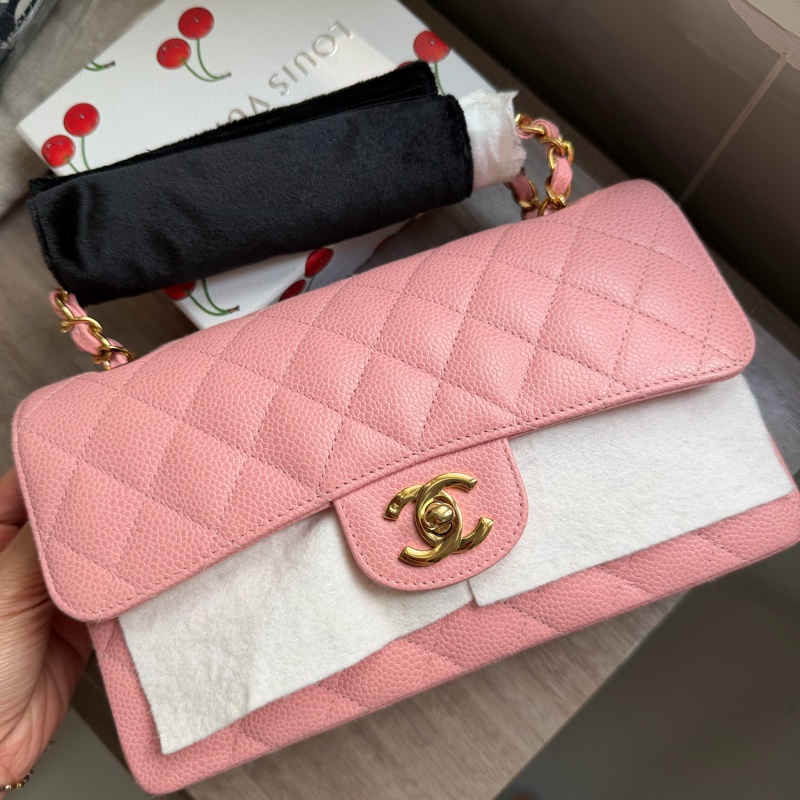 Chanel Vintage 24K金 CC扣 櫻花粉紅色 魚子醬 Small CF Classic flap-0