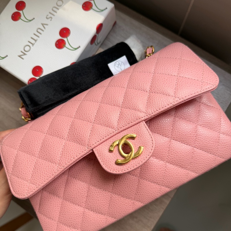 Chanel Vintage 24K金 CC扣 櫻花粉紅色 魚子醬 Small CF Classic flap-2