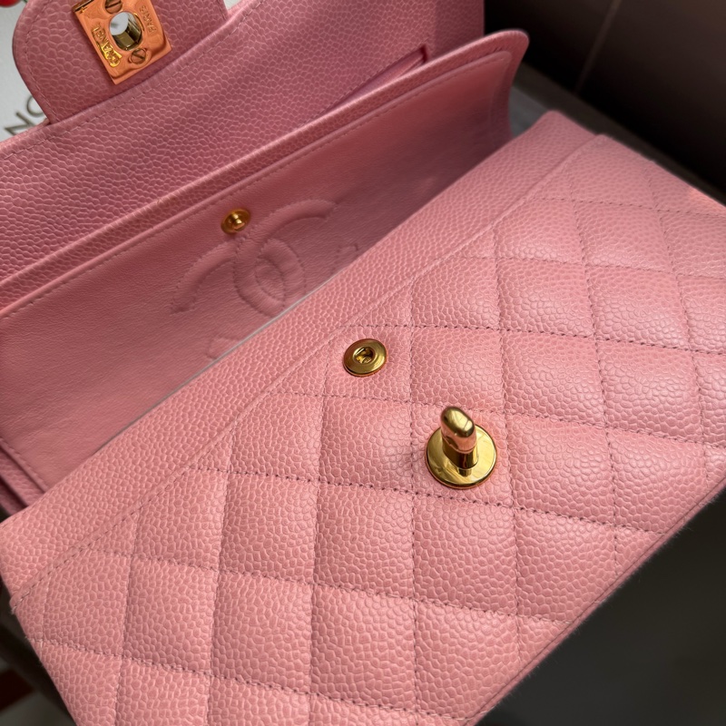 Chanel Vintage 24K金 CC扣 櫻花粉紅色 魚子醬 Small CF Classic flap-4