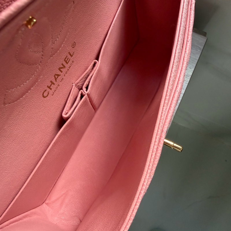 Chanel Vintage 24K金 CC扣 櫻花粉紅色 魚子醬 Small CF Classic flap-6