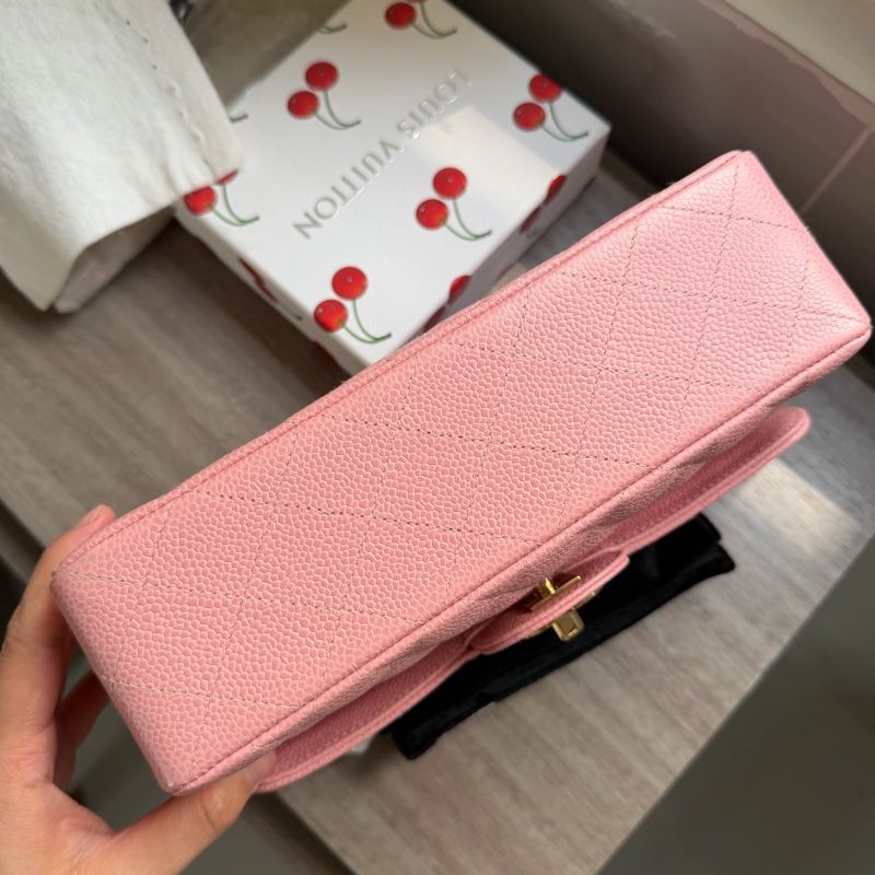 Chanel Vintage 24K金 CC扣 櫻花粉紅色 魚子醬 Small CF Classic flap-11