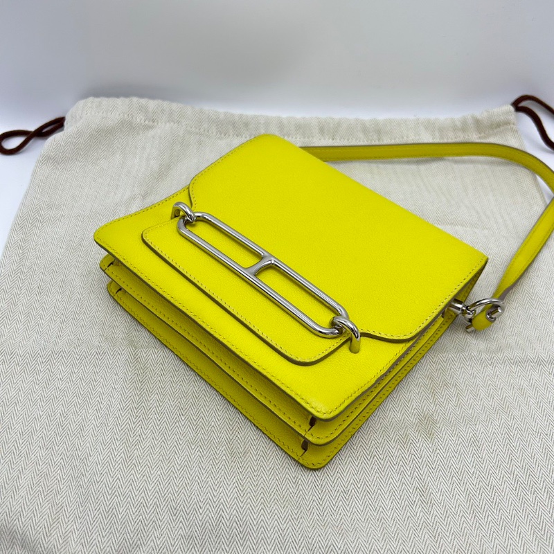 HERMES 19豬鼻子檸檬黃 銀扣肩背斜背包19*16*6 98新配件塵袋-5