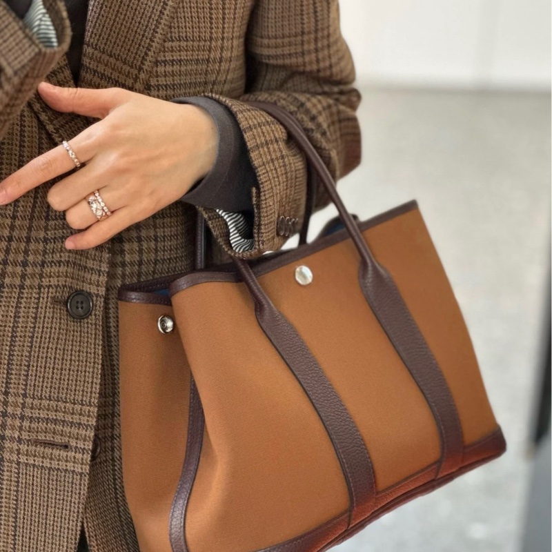 Hermes愛馬仕 GardenParty Gp30 帆布拼皮花園包-8