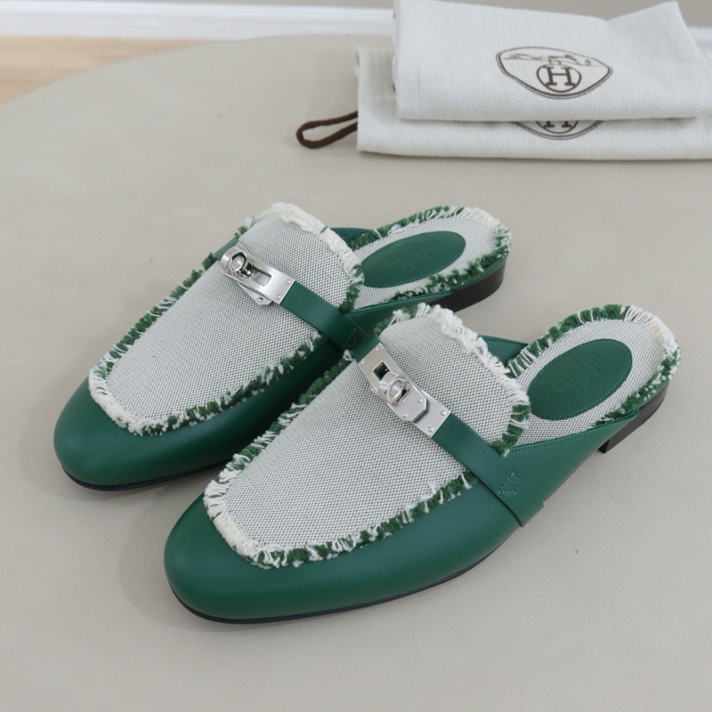 閒置新未使用 愛馬仕Kelly祖母綠拼色穆勒鞋女鞋， 37.5碼-1