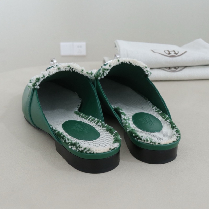 閒置新未使用 愛馬仕Kelly祖母綠拼色穆勒鞋女鞋， 37.5碼-2