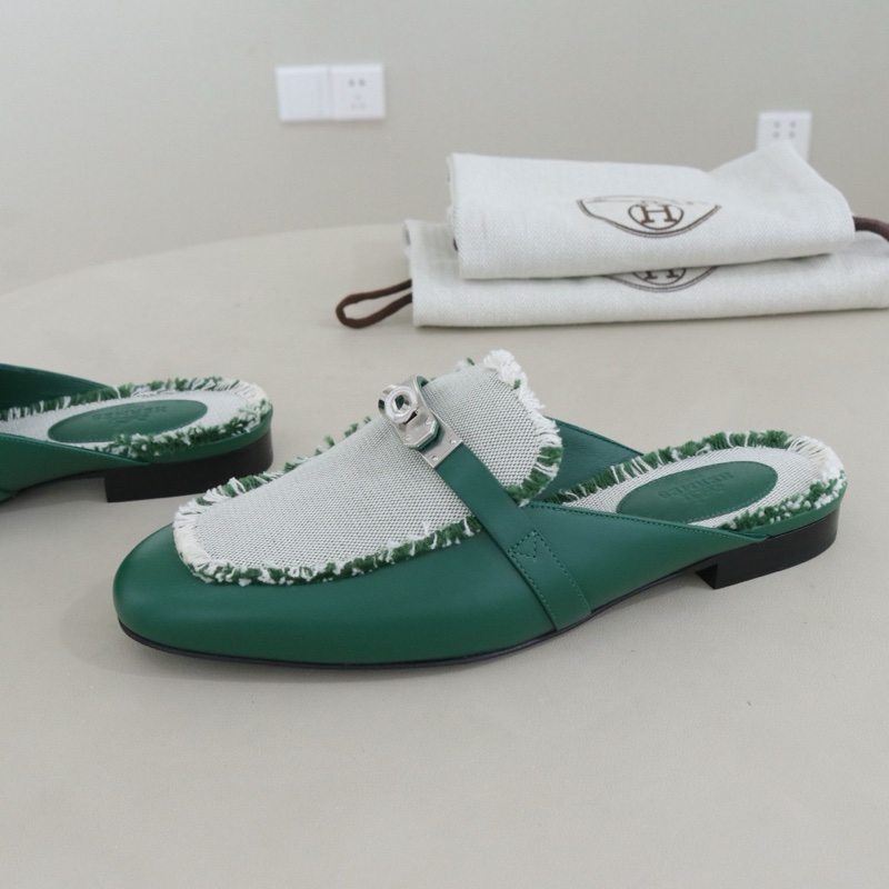 閒置新未使用 愛馬仕Kelly祖母綠拼色穆勒鞋女鞋， 37.5碼-3