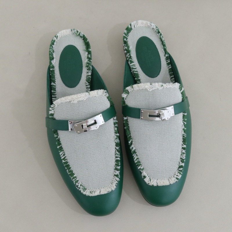 閒置新未使用 愛馬仕Kelly祖母綠拼色穆勒鞋女鞋， 37.5碼-4