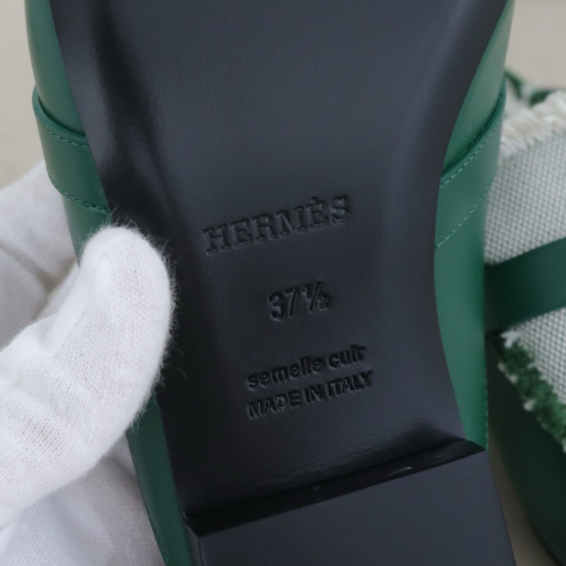 閒置新未使用 愛馬仕Kelly祖母綠拼色穆勒鞋女鞋， 37.5碼-7