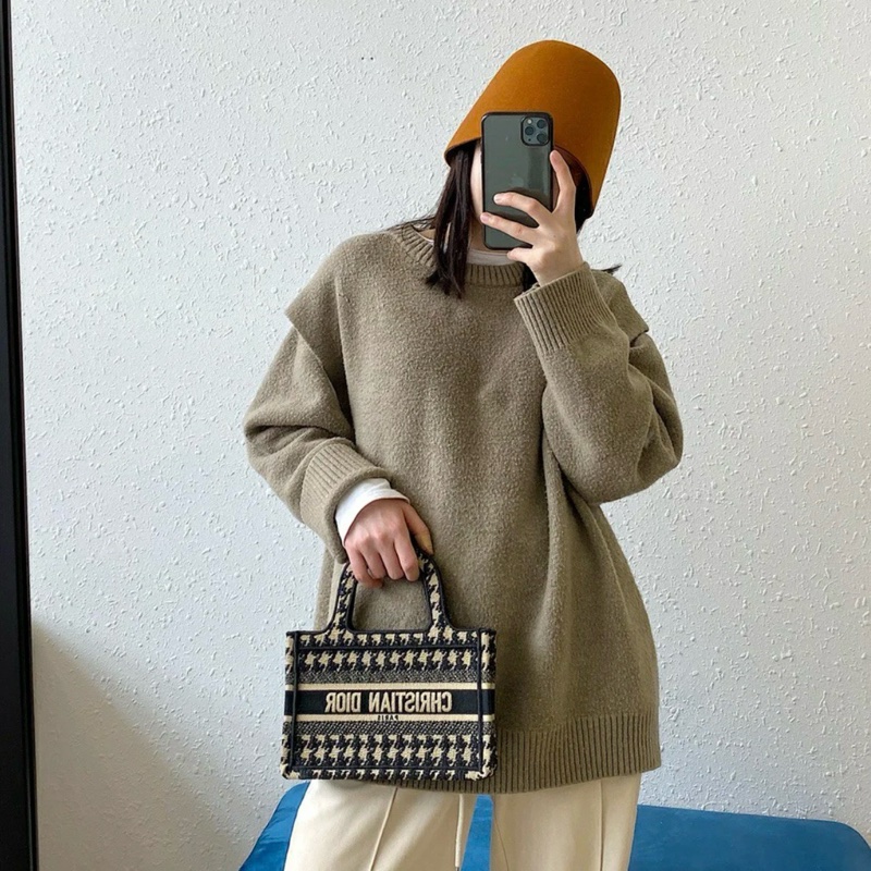 Dior迪奧 限量千鳥格紋刺繡mini Tote 橫版手提小琴譜-9