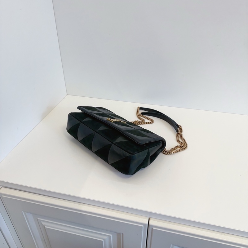 YSL聖羅蘭 Jamie墨綠色拼皮三角菱格鏈條包-5