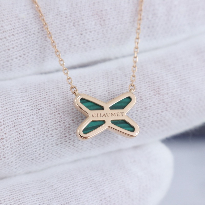 98新，尚美Jeux de liens 項鍊，18K玫瑰金 孔雀石 鑲鑽-3