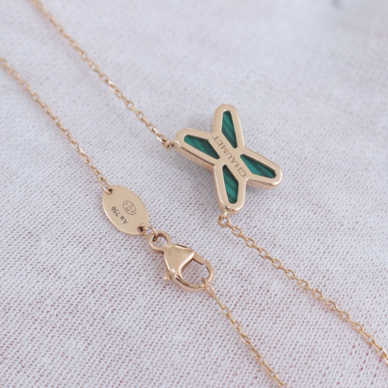 98新，尚美Jeux de liens 項鍊，18K玫瑰金 孔雀石 鑲鑽-4