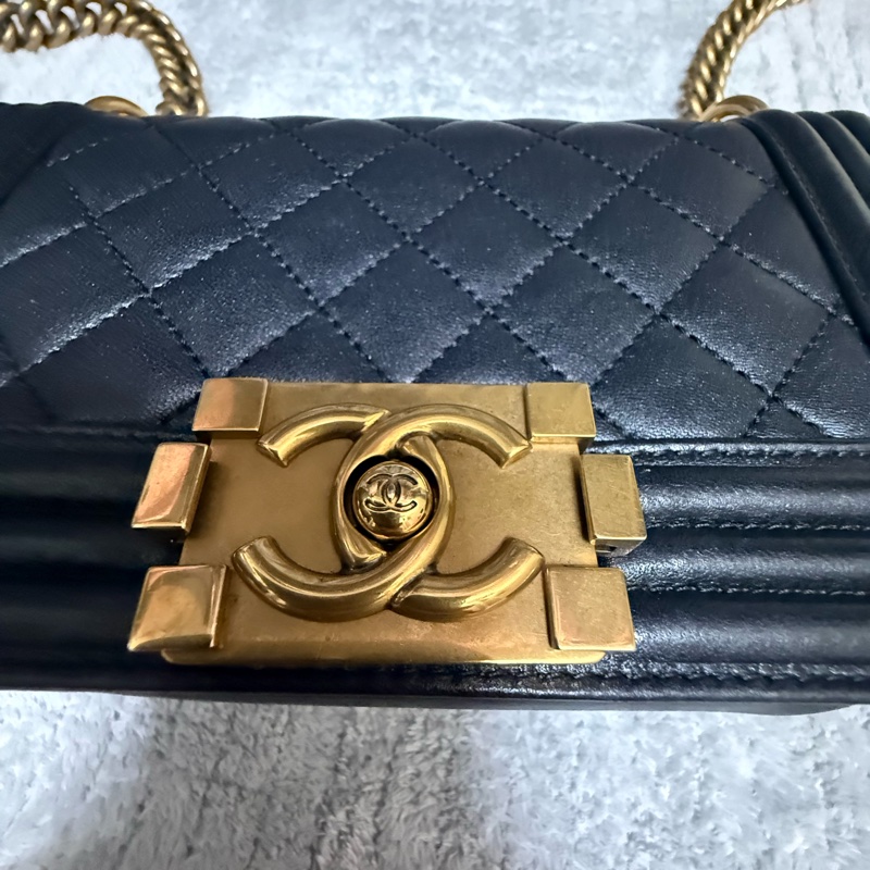 香奈兒黑金牛皮 Leboy 20cm-4