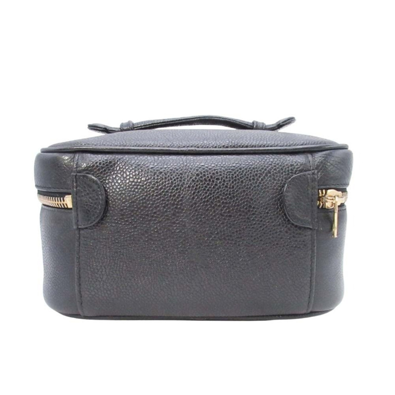 香奈兒復古魚子醬皮化妝包，飾有Coco標誌縫線，橫款化妝包，黑色，型號3，A01997，女士-2