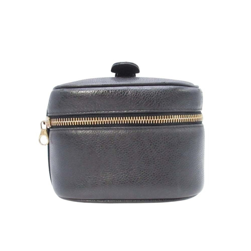 香奈兒復古魚子醬皮化妝包，飾有Coco標誌縫線，橫款化妝包，黑色，型號3，A01997，女士-3