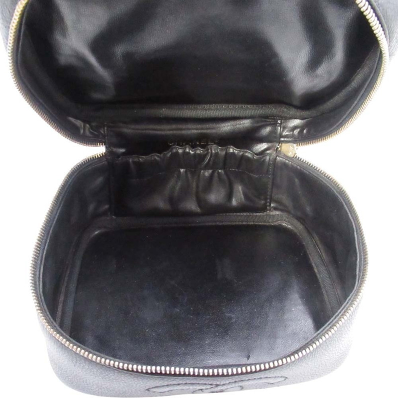 香奈兒復古魚子醬皮化妝包，飾有Coco標誌縫線，橫款化妝包，黑色，型號3，A01997，女士-6