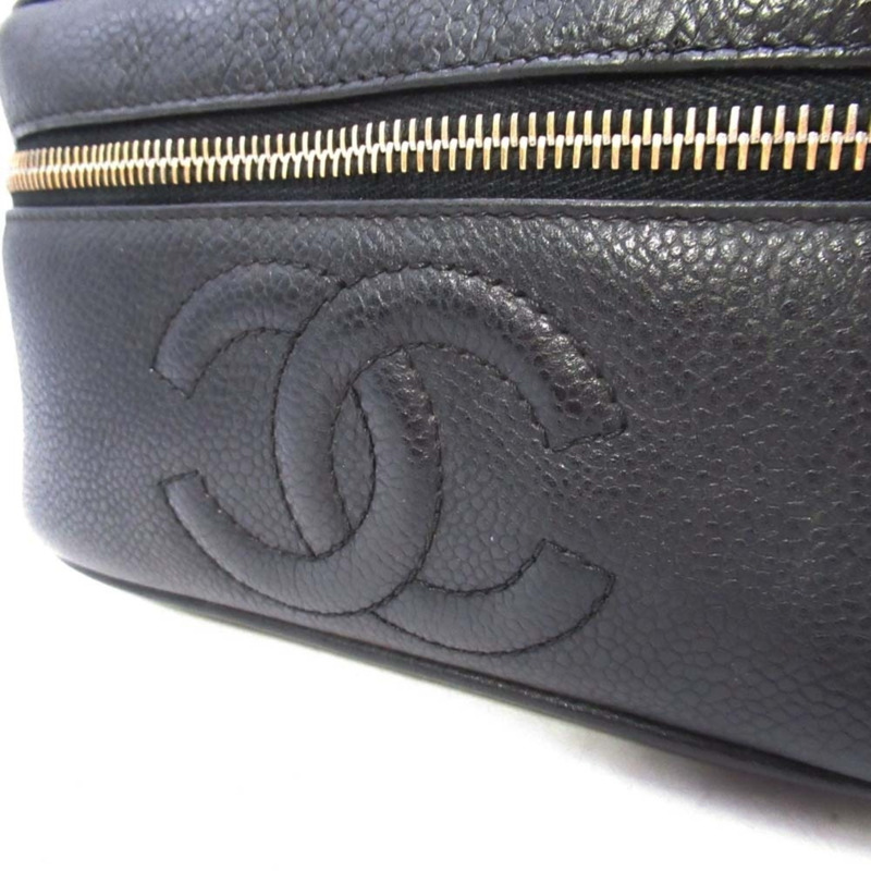 香奈兒復古魚子醬皮化妝包，飾有Coco標誌縫線，橫款化妝包，黑色，型號3，A01997，女士-7