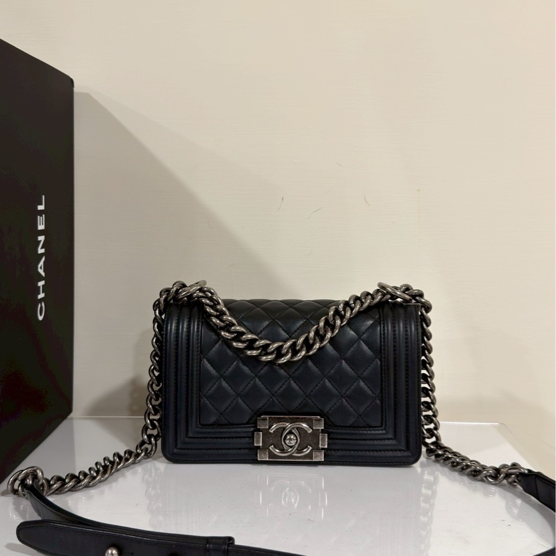 熱銷🔥全網最低價😍Chanel香奈兒黑銀菱格紋小號leboy20單肩斜挎包-10