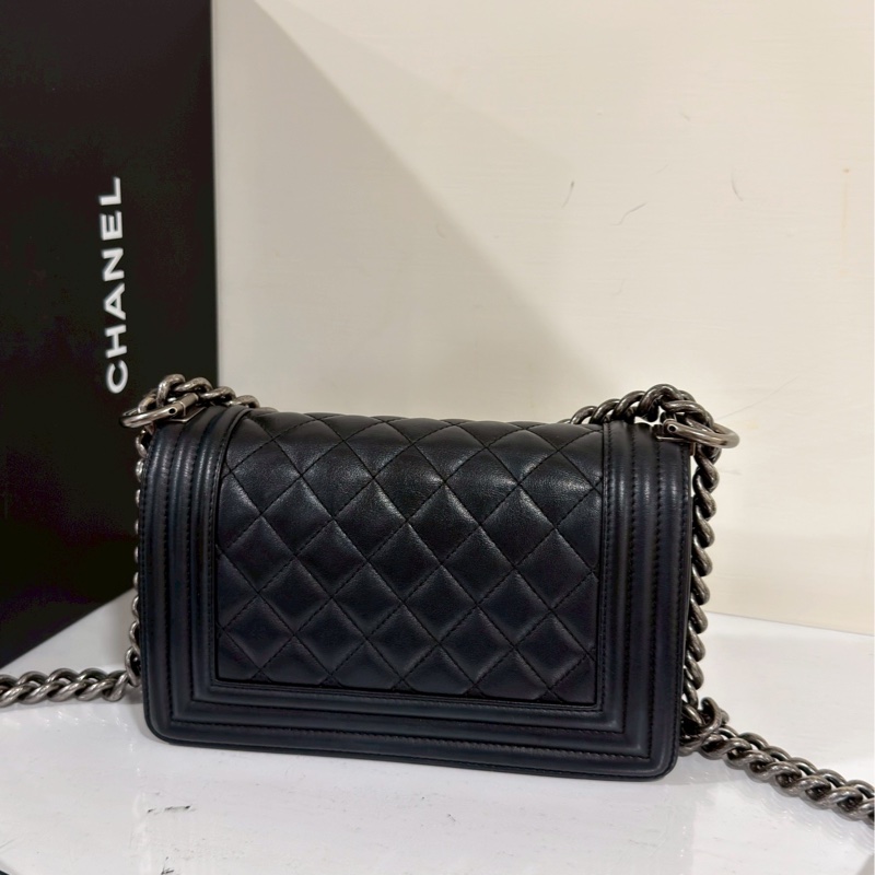 熱銷🔥全網最低價😍Chanel香奈兒黑銀菱格紋小號leboy20單肩斜挎包-16