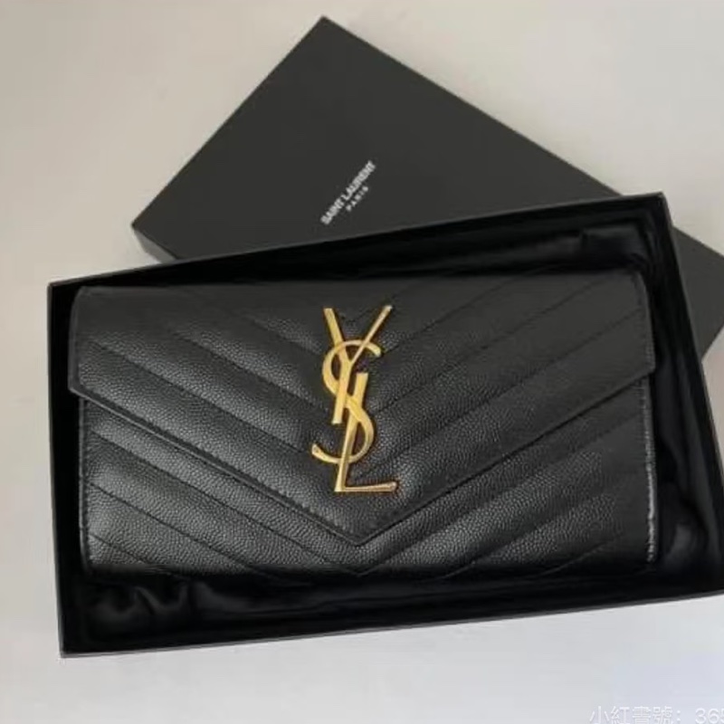 發財包🤑99新🆕Ysl聖羅蘭黑金荔枝牛皮v紋長夾錢包手拿包-2